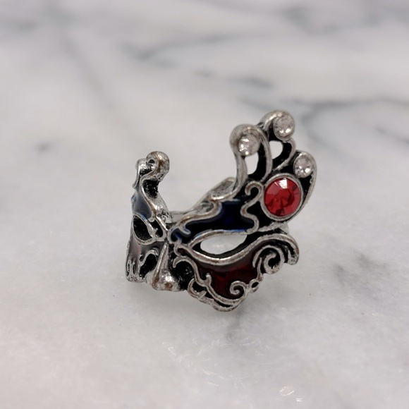Venetian Costume Mask Red Crystal Finger Stretch Fashion Ring - Picture 2 of 4